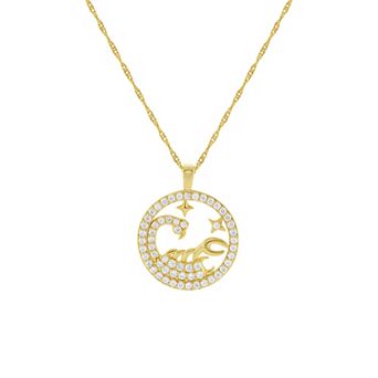 PRIMROSE 18k Gold Plated Cubic Zirconia Zodiac Coin Pendant Necklace