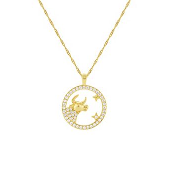 PRIMROSE 18k Gold Plated Cubic Zirconia Zodiac Coin Pendant Necklace