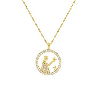 PRIMROSE 18k Gold Plated Cubic Zirconia Zodiac Coin Pendant Necklace