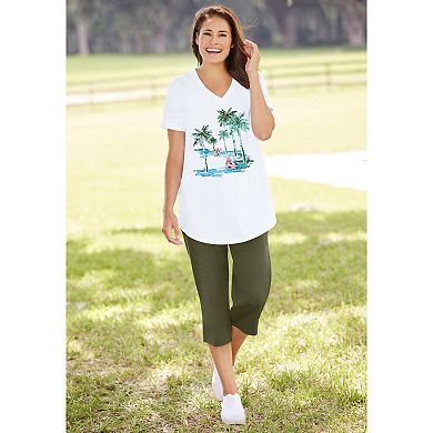 Woman Within Women's Plus Size Two-piece V-neck Tunic & Capri Set