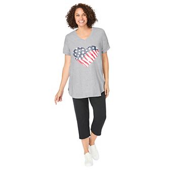 Woman Within Women's Plus Size Two-piece V-neck Tunic & Capri Set