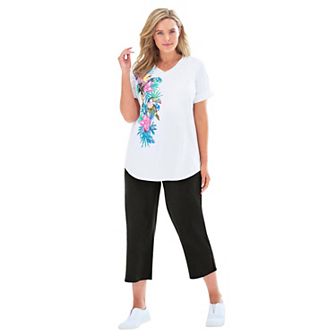 Woman Within Women's Plus Size Two-piece V-neck Tunic & Capri Set