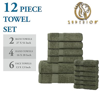 SUPERIOR Franklin Cotton Lightweight Quick-Drying 12-Piece Towel Set