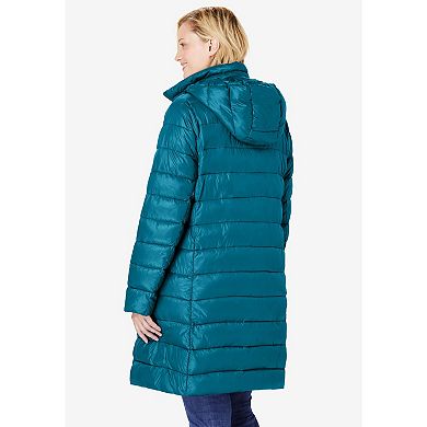 Woman Within Plus Size Long Packable Puffer Jacket