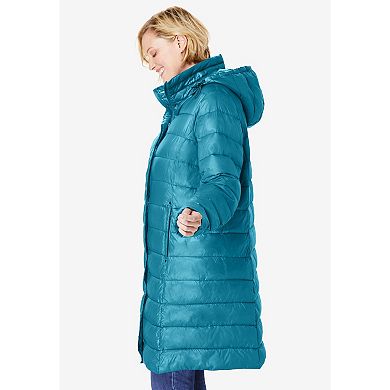 Woman Within Plus Size Long Packable Puffer Jacket