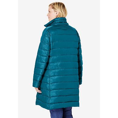 Woman Within Plus Size Long Packable Puffer Jacket