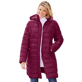 Woman Within Plus Size Long Packable Puffer Jacket