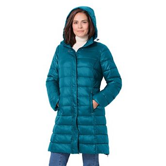 Woman Within Plus Size Long Packable Puffer Jacket
