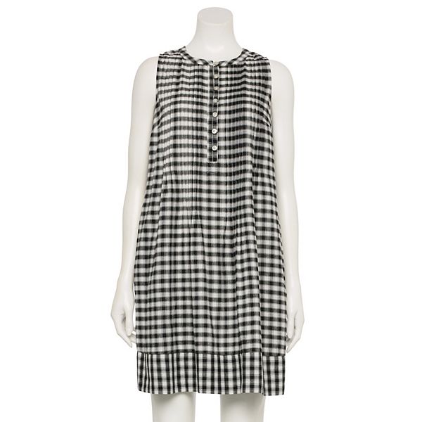 Women's Sonoma Goods For Life Sleeveless Pintuck Dress, Size: Small, Ivory Black Check