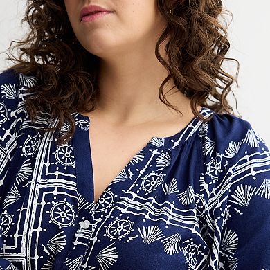 Plus Size Sonoma Goods For Life® Button Front Elbow Sleeve Shift Dress