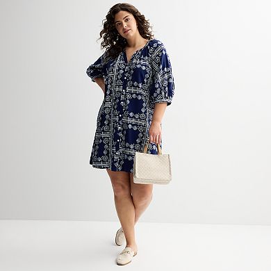 Plus Size Sonoma Goods For Life® Button Front Elbow Sleeve Shift Dress