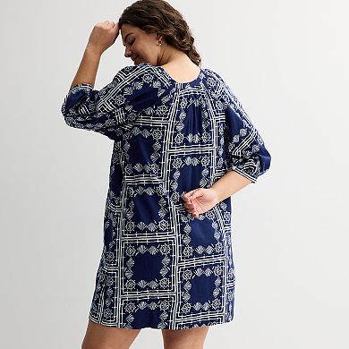Plus Size Sonoma Goods For Life® Button Front Elbow Sleeve Shift Dress