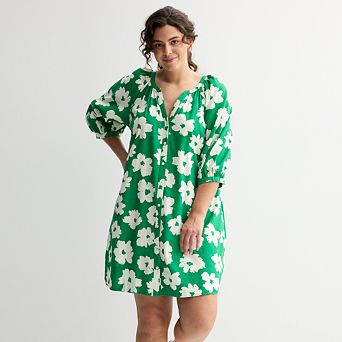 Plus Size Sonoma Goods For Life® Button Front Elbow Sleeve Shift Dress