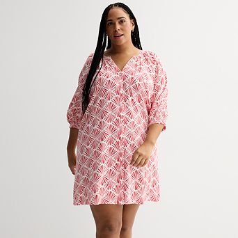 Plus Size Sonoma Goods For Life® Button Front Elbow Sleeve Shift Dress
