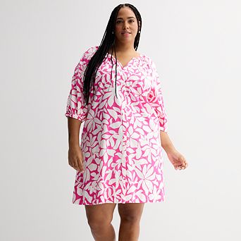 Plus Size Sonoma Goods For Life® Button Front Elbow Sleeve Shift Dress