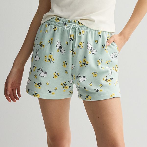 Juniors' Snoopy Floral All Over Print Shorts - Teal (MEDIUM)