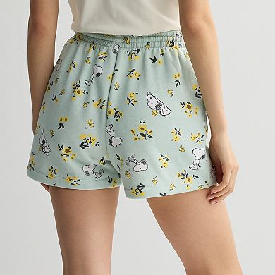 Juniors' Snoopy Floral All Over Print Shorts
