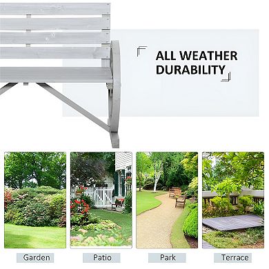 Rustic Garden Bench with Unique Wagon Wheel Armrests - Large Two-Person Seat