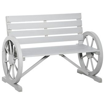Rustic Garden Bench with Unique Wagon Wheel Armrests - Large Two-Person Seat
