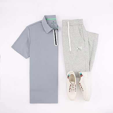 Tom Baine Performance Stretch Zipper Closure Solid Short Sleeve Polo