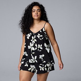 Plus Size Simply Vera Vera Wang Plain Weave Pajama Tank Top and Pajama Shorts Set