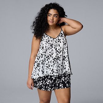 Plus Size Simply Vera Vera Wang Plain Weave Pajama Tank Top and Pajama Shorts Set