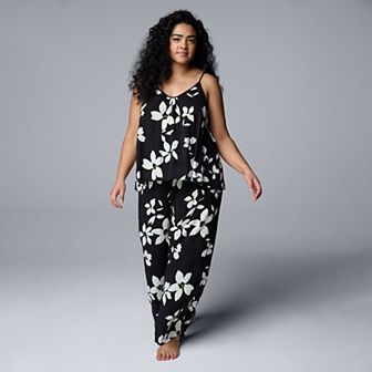 Plus Size Simply Vera Vera Wang Plain Weave Pajama Tank Top and Pajama Pants Set