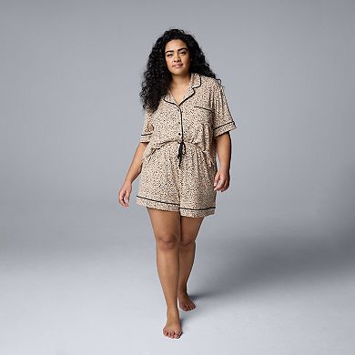 Plus Size Simply Vera Vera Wang Cozy Short Sleeve Notch Pajama Top and Pajama Shorts Set