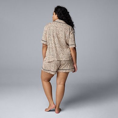Plus Size Simply Vera Vera Wang Cozy Short Sleeve Notch Pajama Top and Pajama Shorts Set