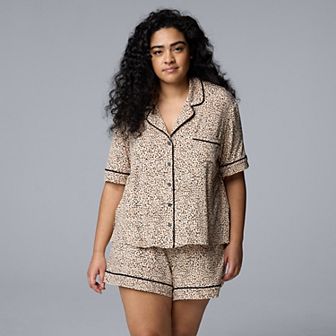 Plus Size Simply Vera Vera Wang Cozy Short Sleeve Notch Pajama Top and Pajama Shorts Set