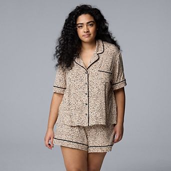 Plus Size Simply Vera Vera Wang Cozy Short Sleeve Notch Pajama Top and Pajama Shorts Set