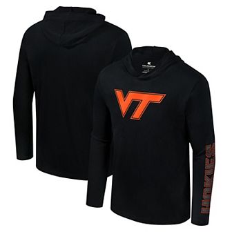 Men's Colosseum Black Virginia Tech Hokies Color Pop Active Blend 2-Hit Long Sleeve Hooded T-Shirt