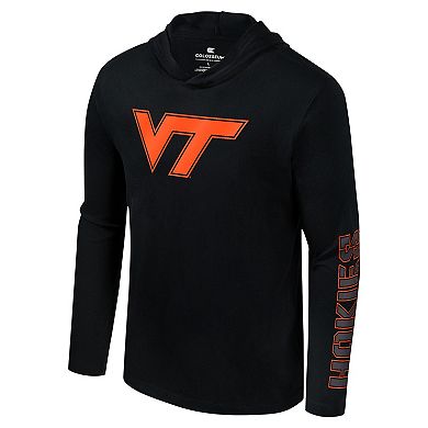 Men's Colosseum Black Virginia Tech Hokies Color Pop Active Blend 2-Hit Long Sleeve Hooded T-Shirt
