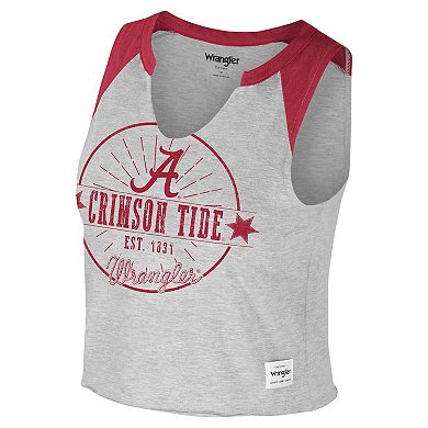 Women's Colosseum x Wrangler Heather Gray Alabama Crimson Tide Vintage Muscle Cropped T-Shirt