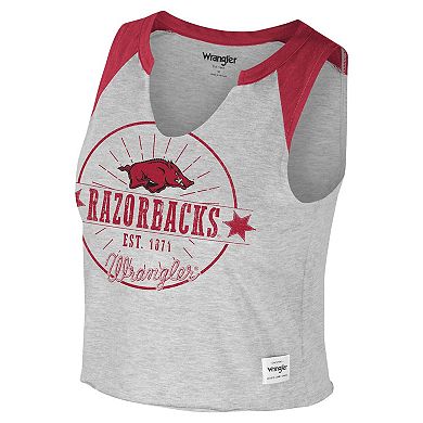 Women's Colosseum x Wrangler Heather Gray Arkansas Razorbacks Vintage Muscle Cropped T-Shirt