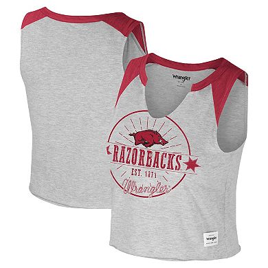Women's Colosseum x Wrangler Heather Gray Arkansas Razorbacks Vintage Muscle Cropped T-Shirt