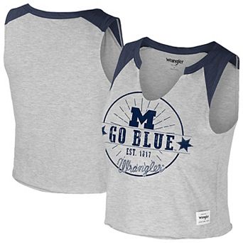 Women's Colosseum x Wrangler Heather Gray Michigan Wolverines Vintage Muscle Cropped T-Shirt