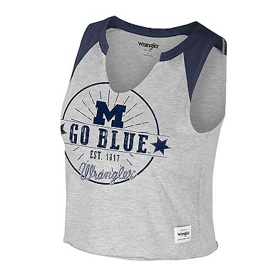 Women's Colosseum x Wrangler Heather Gray Michigan Wolverines Vintage Muscle Cropped T-Shirt