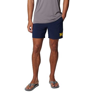 Men's Columbia Navy Michigan Wolverines PFG Terminal Roamer Omni-Shade Stretch Shorts