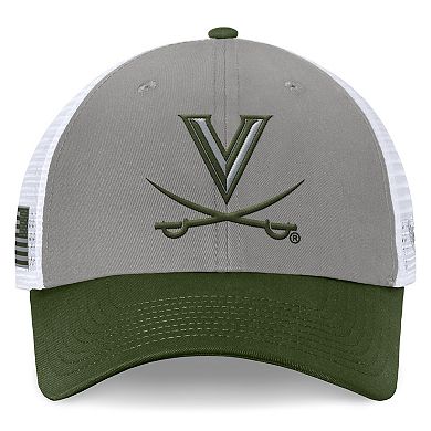 Men's Top of the World Gray/Green Virginia Cavaliers OHT Military Appreciation Badge Trucker Adjustable Hat