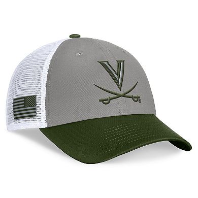 Men's Top of the World Gray/Green Virginia Cavaliers OHT Military Appreciation Badge Trucker Adjustable Hat