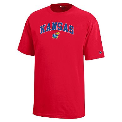 Youth Champion Red Kansas Jayhawks Arch Over Logo T-Shirt