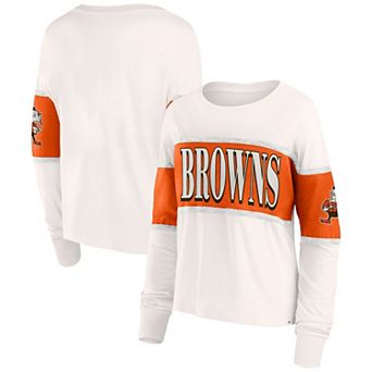 Women's Fanatics Cream Cleveland Browns Antique Block Long Sleeve T-Shirt