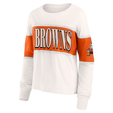 Women's Fanatics Cream Cleveland Browns Antique Block Long Sleeve T-Shirt
