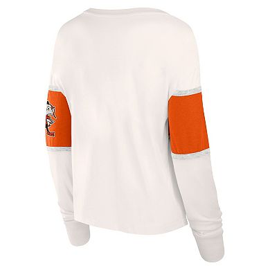 Women's Fanatics Cream Cleveland Browns Antique Block Long Sleeve T-Shirt