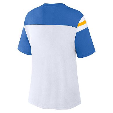 Women's Fanatics White/Powder Blue Los Angeles Chargers Cheer Chant Fashion Crop Top