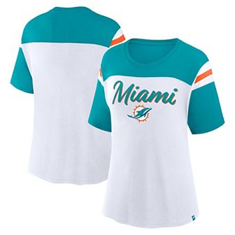 Women's Fanatics White/Aqua Miami Dolphins Cheer Chant Fashion T-Shirt
