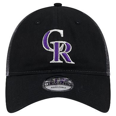 Men's New Era Black Colorado Rockies Team Slick Trucker 9TWENTY Adjustable Hat