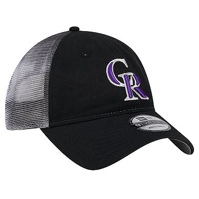 Men's New Era Black Colorado Rockies Team Slick Trucker 9TWENTY Adjustable Hat