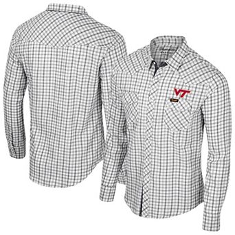 Men's Colosseum x Wrangler White Virginia Tech Hokies Plaid Window Pane Long Sleeve Full-Snap Shirt